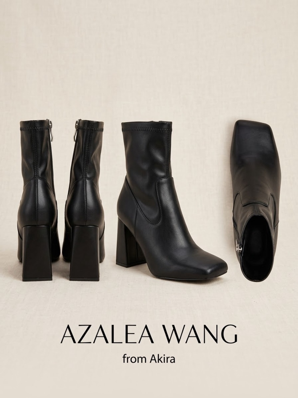 AKIRA Azalea Wang Black Square Toe Block Heel Ankle Boots